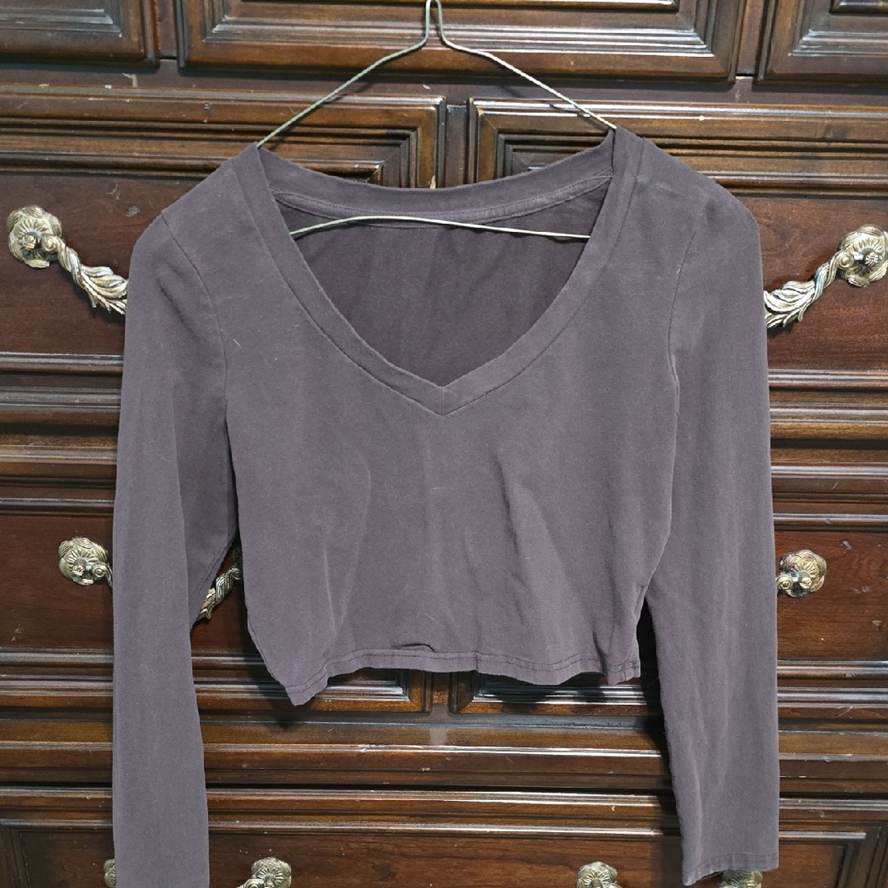 SHEIN Dark Brown V-Neck Crop Top
